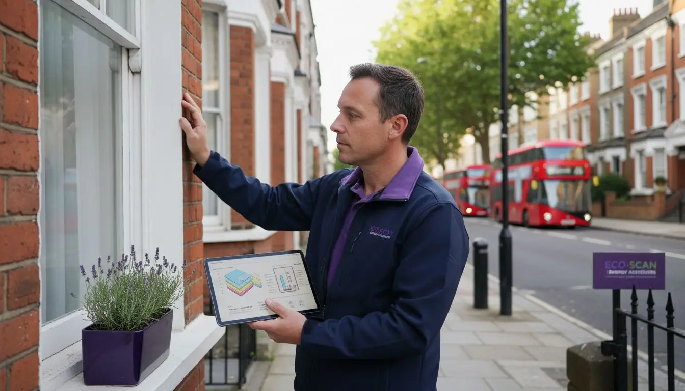 Man inspecting u values window with tablet.