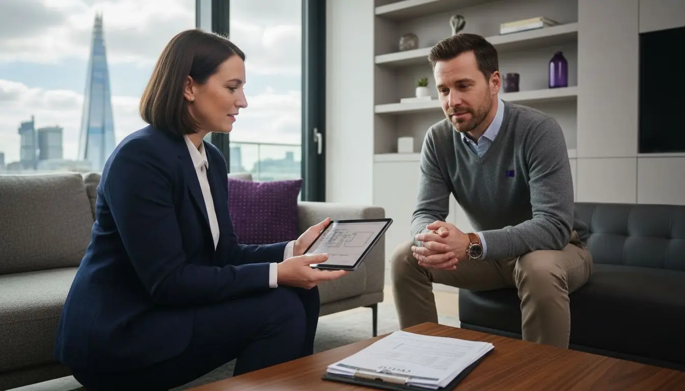 epc Business survey meeting with city skyline backdrop.