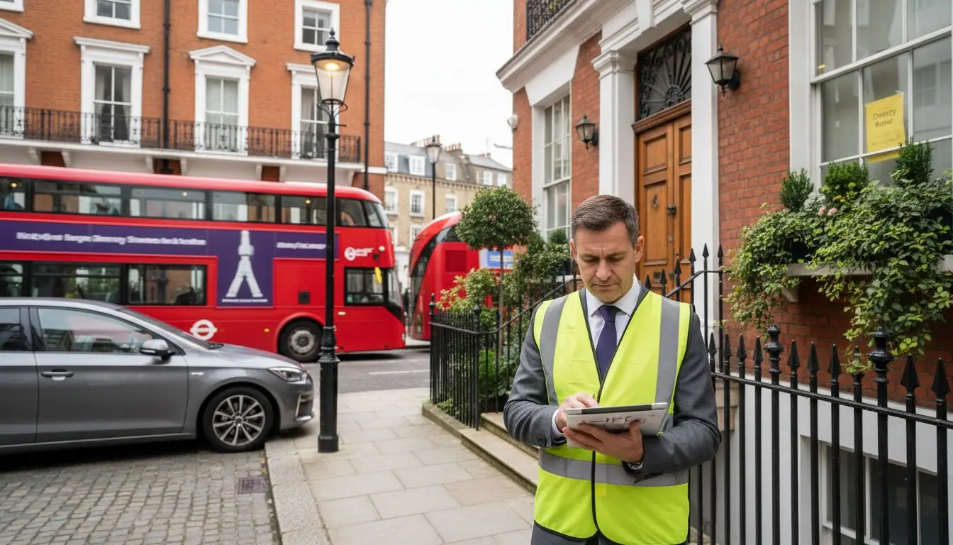 epc assessor man in high-vis vest with clipboard.