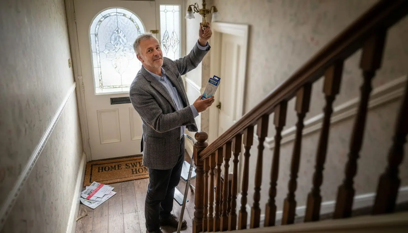 man changing light bulb in LED