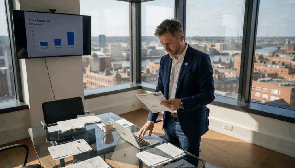 Business meeting with city view