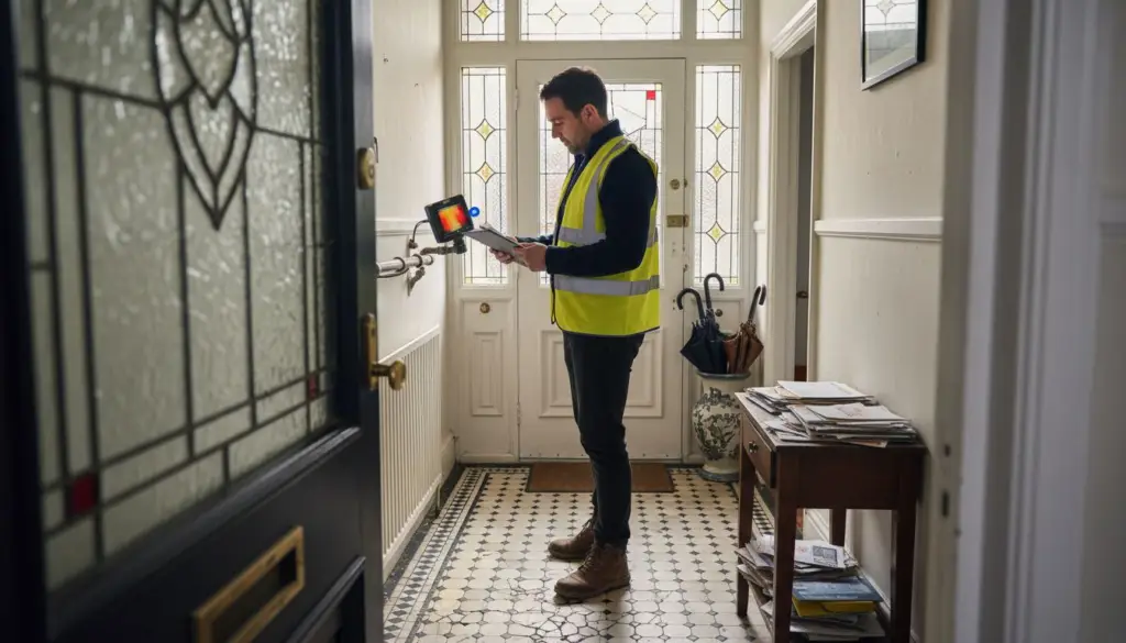 Energy assessor evaluating London home's efficiency