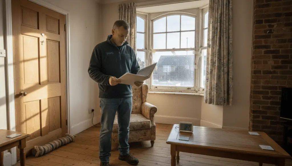 Landlord reviewing energy report in lived-in home