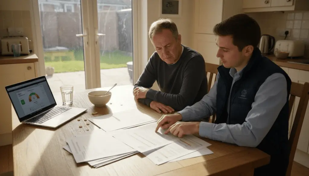 Homeowner and assessor reviewing EPC report