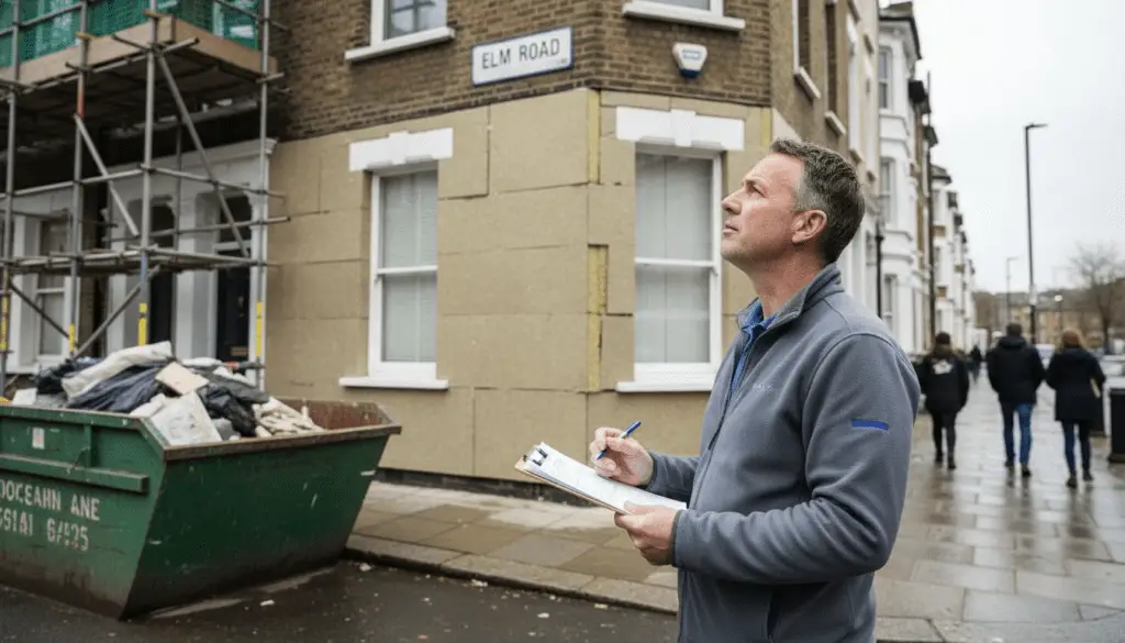 Building manager inspecting London property insulation