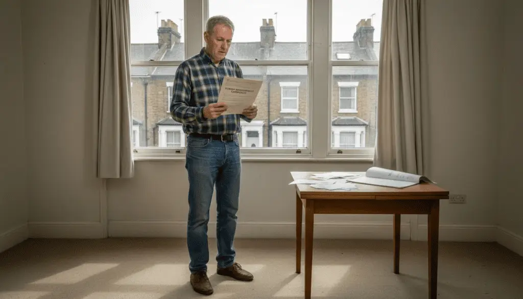 Landlord checking EPC certificate in London apartment