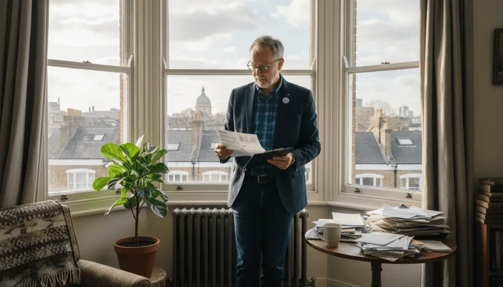 Landlord inspecting energy efficiency certificate