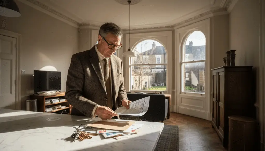 Landlord reviewing EPC papers in London flat