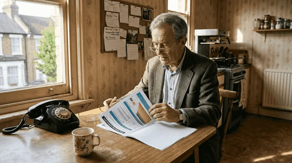 London landlord reviewing EPC documents at kitchen table