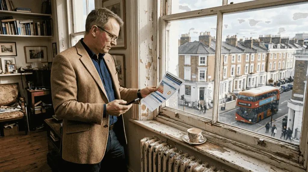 Landlord reviewing EPC certificate in London flat