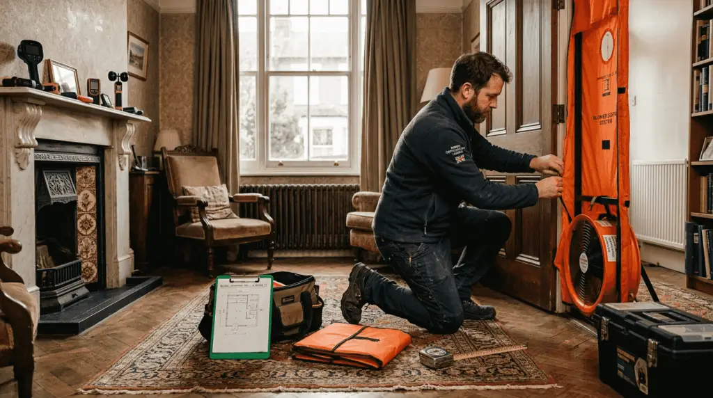 Air permeability test in London home