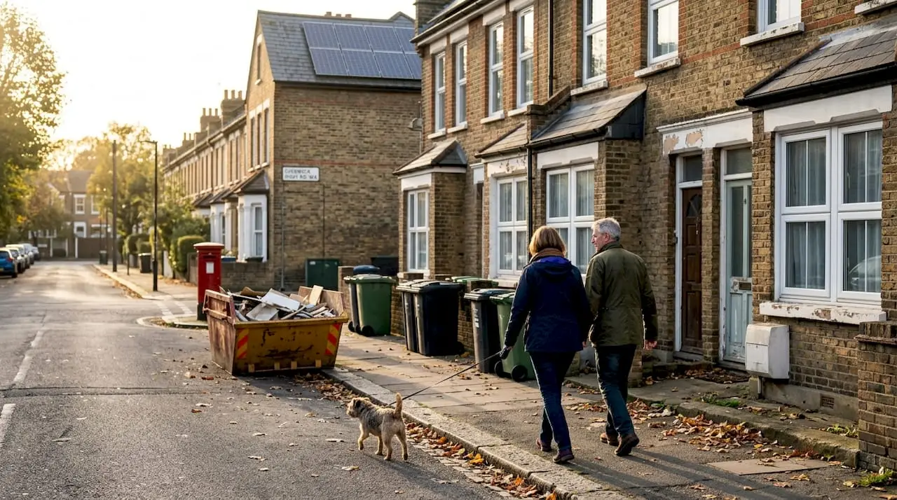 London street with energy efficient terraced houses