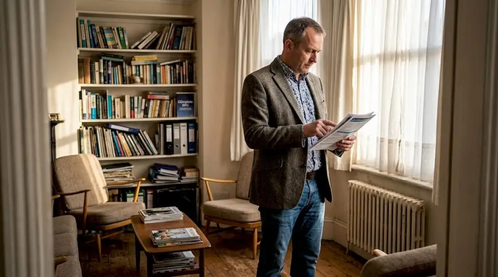 Landlord reading EPC certificate in London flat