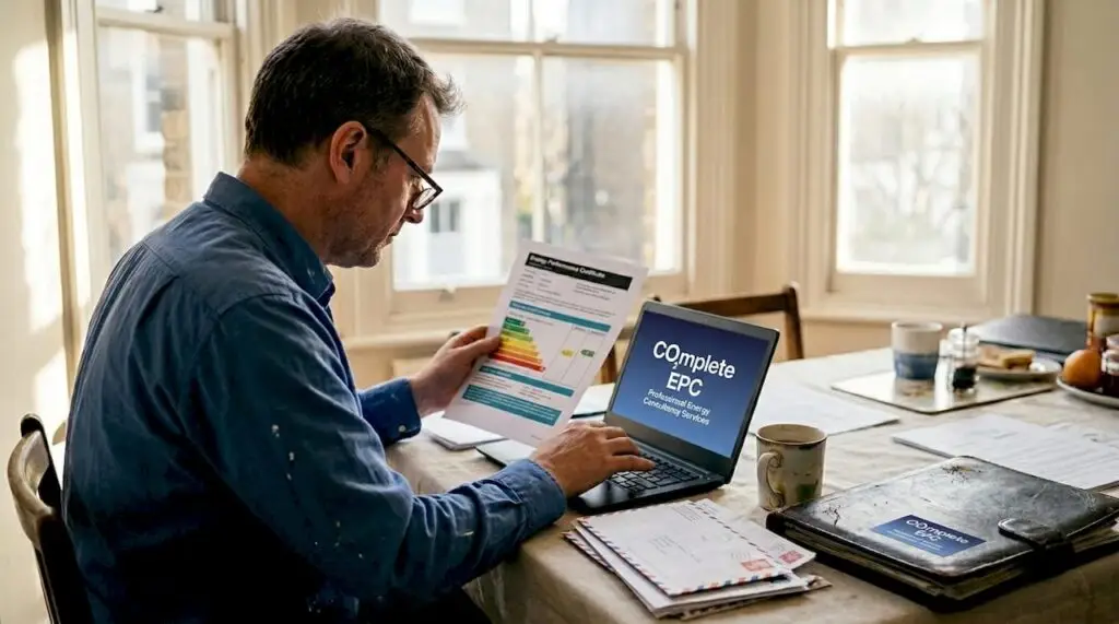 Landlord reviewing EPC document in London flat