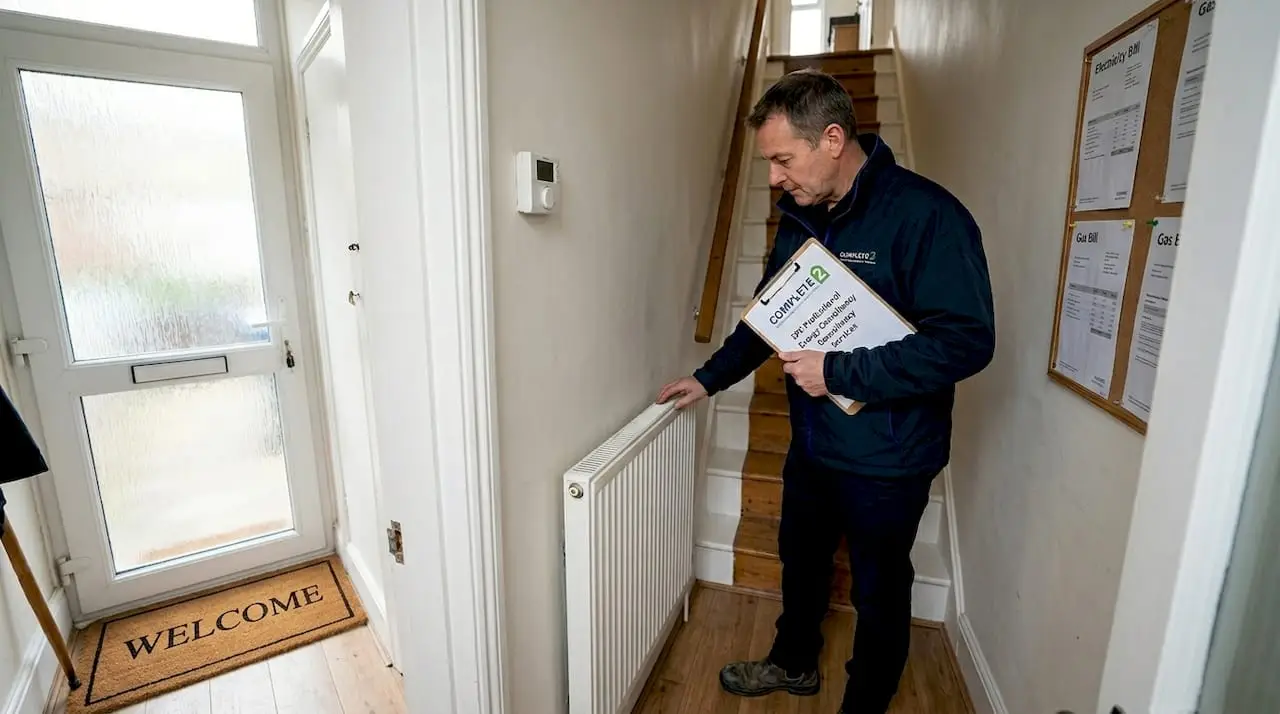 EPC assessor inspecting London house entry