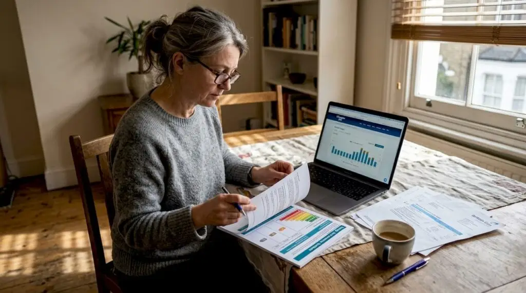 Landlord reviewing EPC report at home table