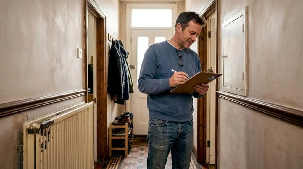 Homeowner inspecting insulation in hallway