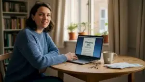 Homeowner checking EPC certificate at kitchen table