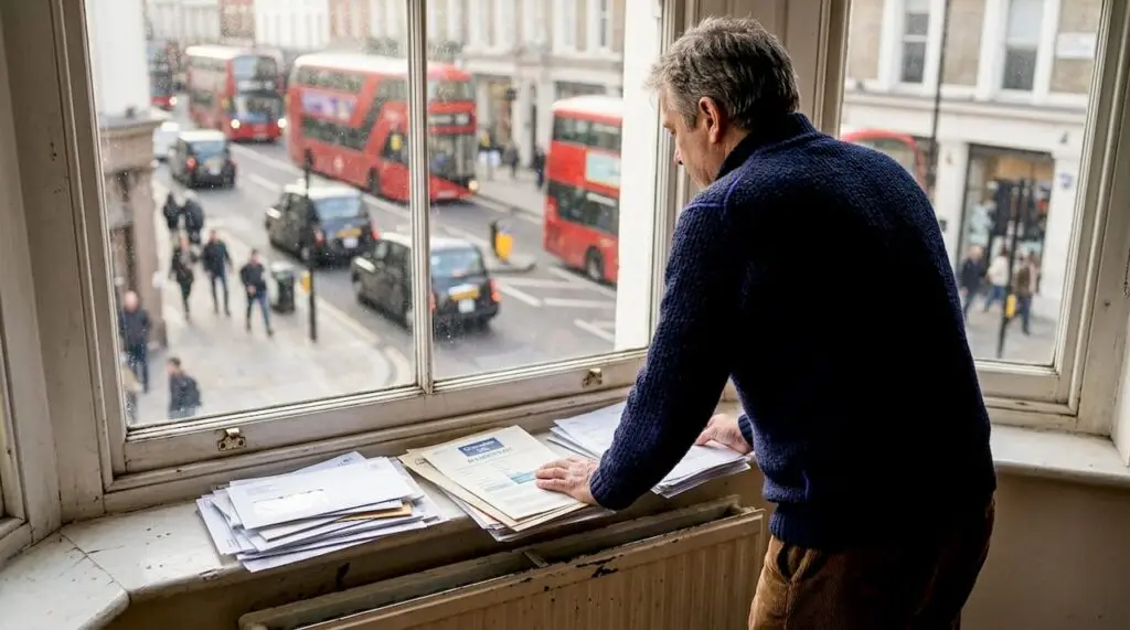 Landlord reviewing compliance paperwork in London flat