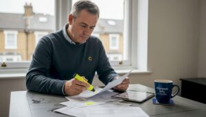 Landlord reviewing EPC paperwork in London flat