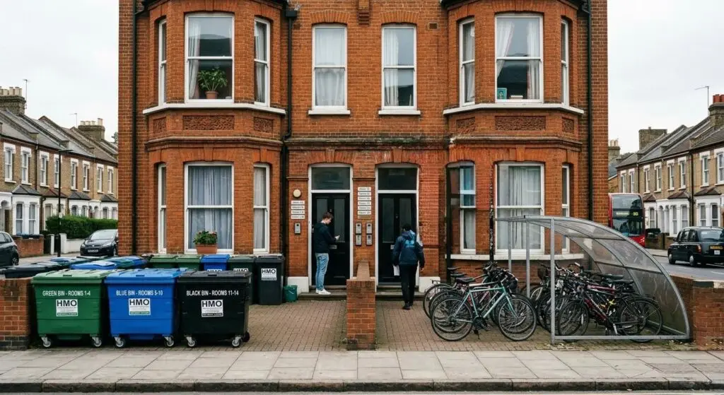 Hmo building with bins and bicycles