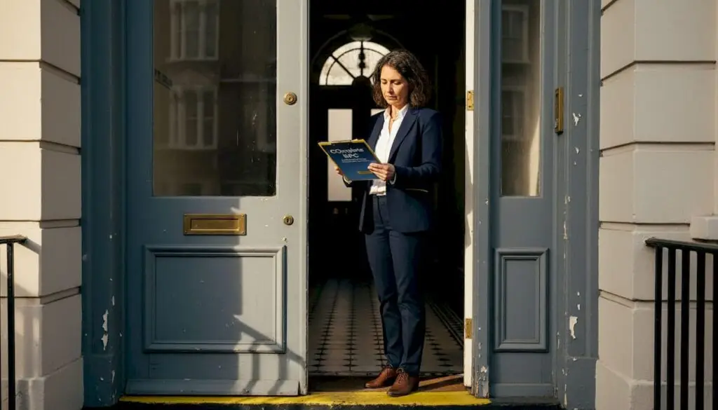 Property manager inspecting London Victorian building