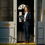 Property manager inspecting London Victorian building