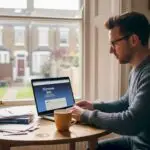 Man checking energy certificate on laptop at home