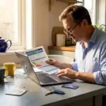 Homeowner reviewing EPC certificate at kitchen table