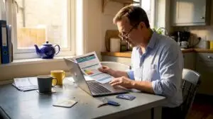 Homeowner reviewing EPC certificate at kitchen table