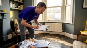 Energy assessor inspects London living room for EPC