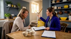 Homeowner consulting advisor on energy upgrades
