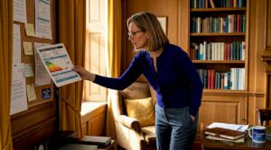 Landlord checks EPC certificate in hallway