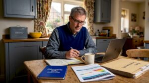 Homeowner reviews Energy Performance Certificate at kitchen table