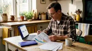 Man reviewing EPC report at kitchen table