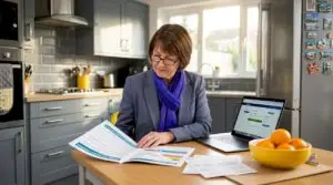 Homeowner reviewing printed EPC rating report at table