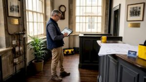 Assessor inspects commercial building for EPC rating