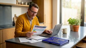 Landlord reviewing EPC certificate at kitchen table