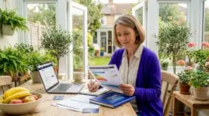 Tenant reading energy certificate at home