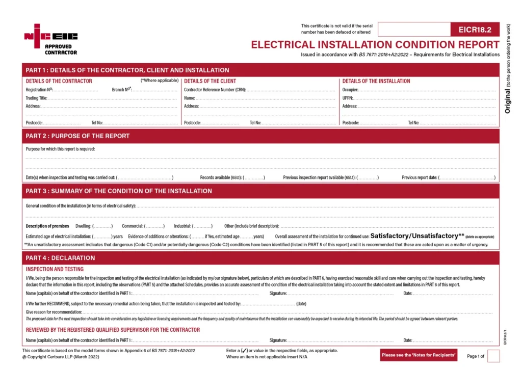 Electrical installation condition report template
