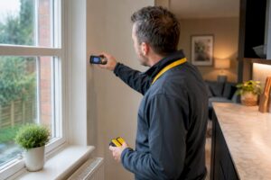 Assessor measuring UK home during EPC survey