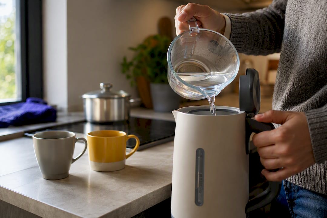 Hands measuring water for kettle