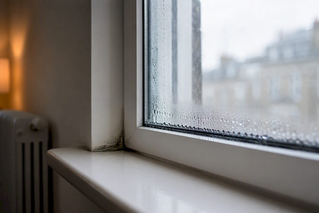 Condensation beads on rental flat window