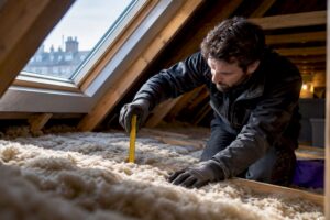 Assessor checking rental property loft insulation