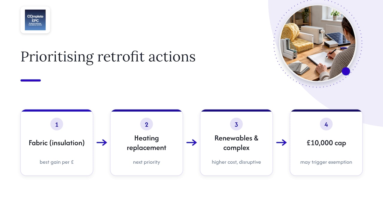 Retrofit measures ordered by cost and EPC gain