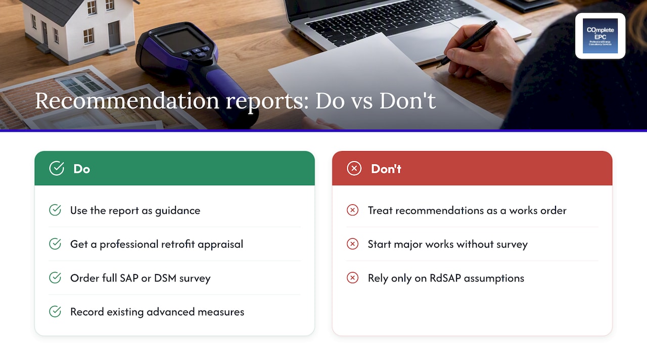 Recommendation reports are advisory, not a works order — overview diagram