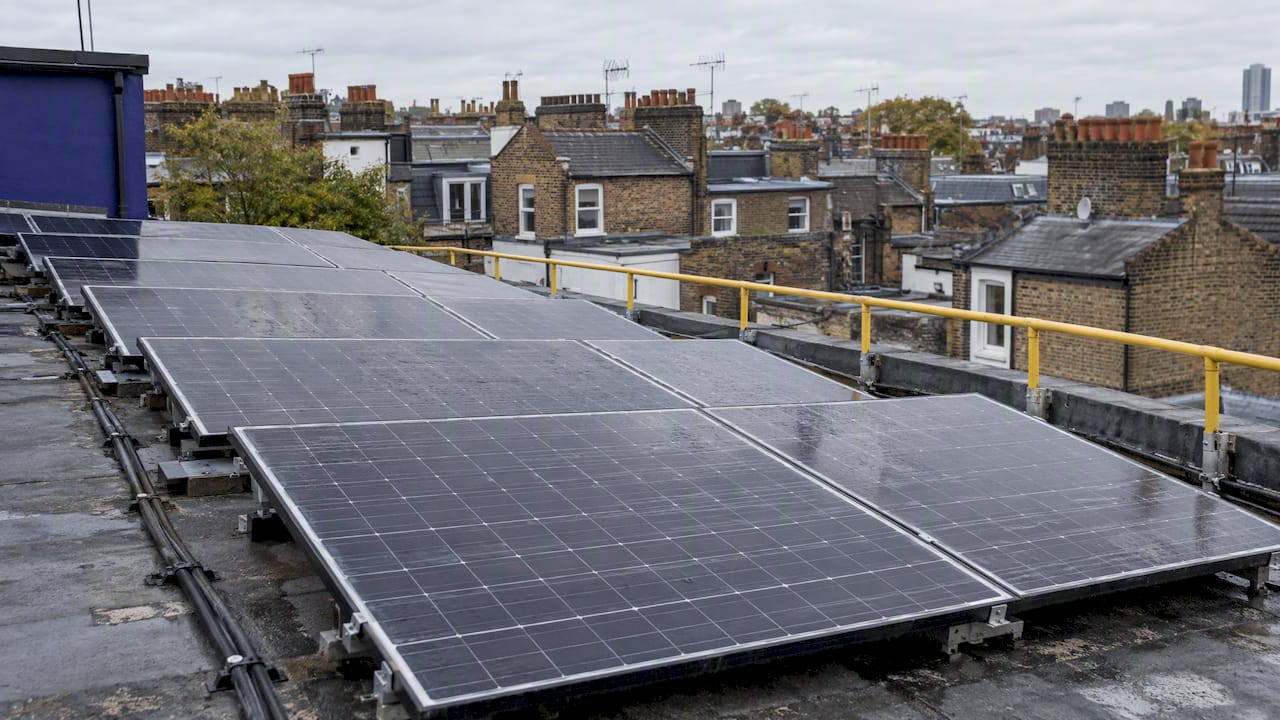 Solar panels on a London business roof