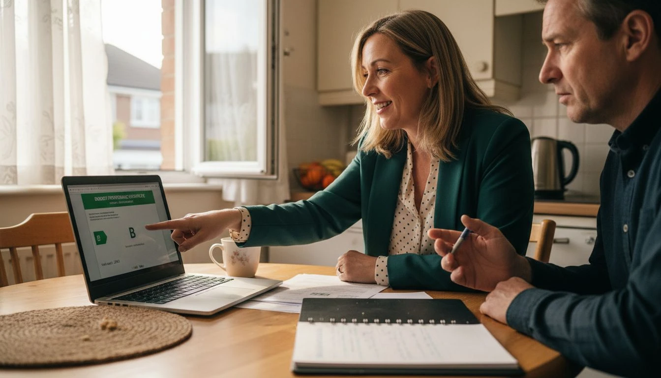 Estate agent explains EPC benefits to tenant