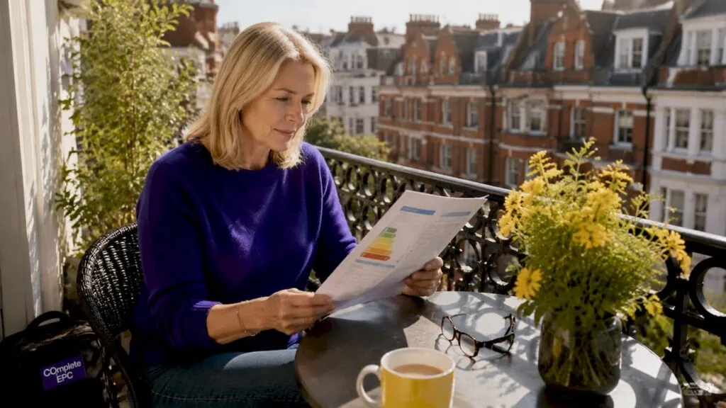 Woman reviewing EPC document at home