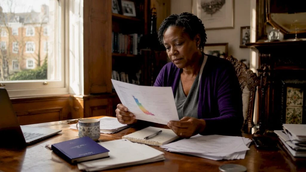 Landlord reviewing EPC certificate at dining table
